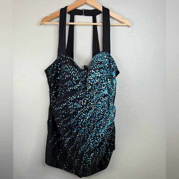 Swimsuits For All Other - Swimsuits For All One Piece Swimsuit Teal and Black Splatter Women Size 24